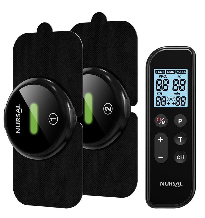 NURSAL Wireless TENS Unit Muscle Stimulator Dual Host TENS EMS Machine for Pain Relief 18 Modes 20 Intensity Remote Control Pulse Physical Electrotherapy for Back Shoulder Pain 2 Pads
